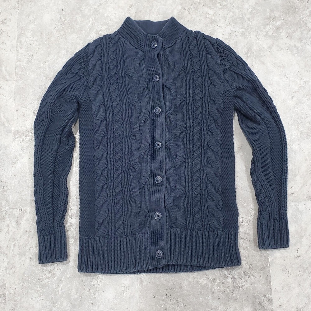 LL Bean Cable Knit Cardigan‎ Sweater Buttoned Women's Size XS Navy Blue